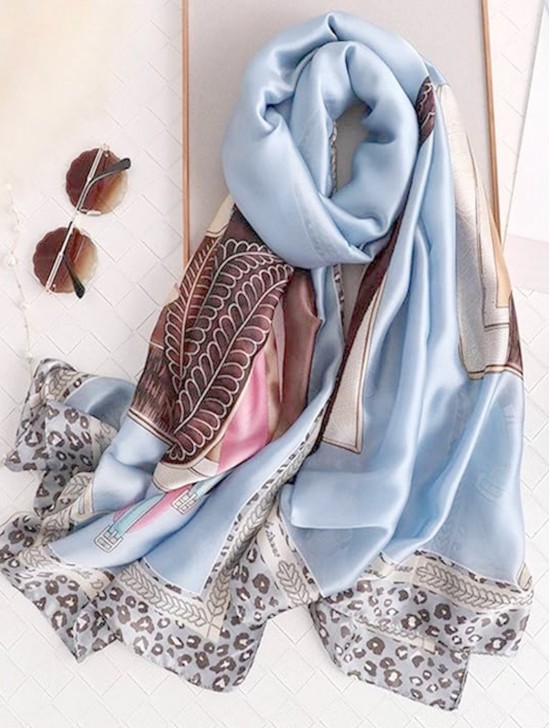 Premium Silk Feeling Blue Designer Print Scarf